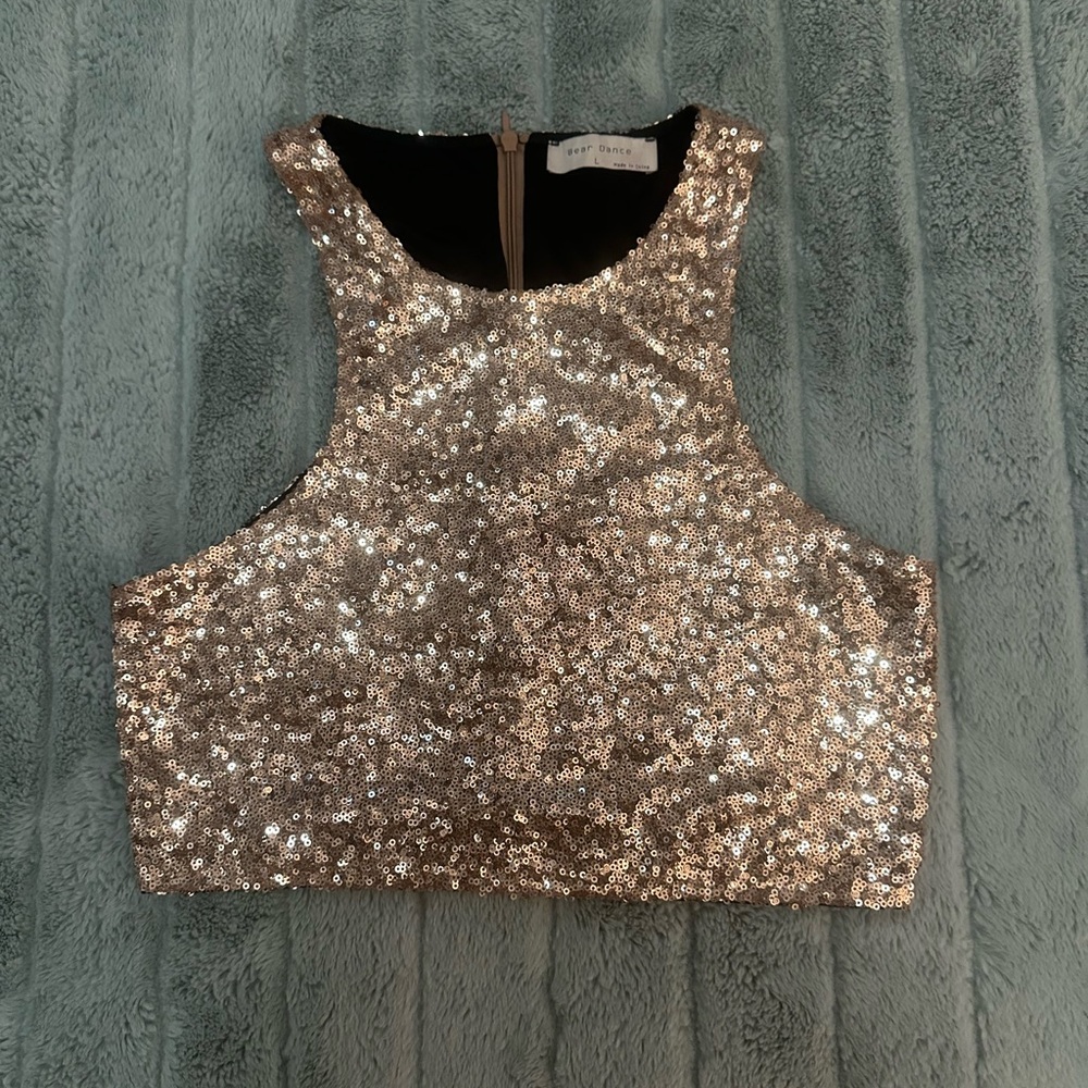 Bear Dance Sparkling Gold Sequin Crop Tank